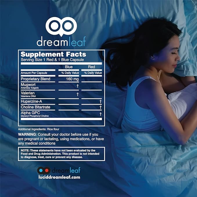 Dream Leaf Pro - Premium Lucid Dreaming Supplement - 60 Capsules,Valerian Root, Mugwort, Alpha GPC, Choline Bitartrate, Huperzine-a