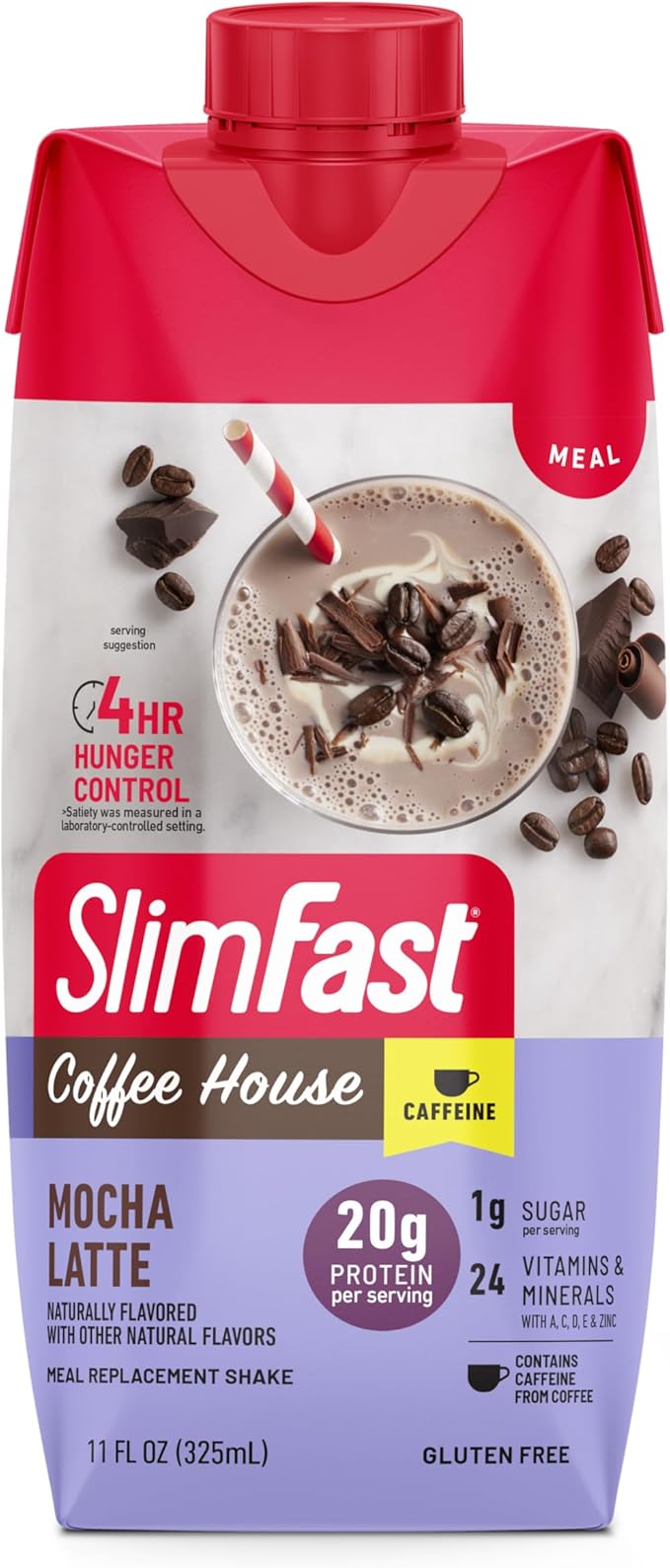 SlimFast Protein Shake, NEW Mocha Latte- 20g Protein, Meal Replacement Shake Ready to Drink, High Protein with Low Carb and Low Sugar, 24 Vitamins and Minerals, 11 Fl Oz (Pack of 12)