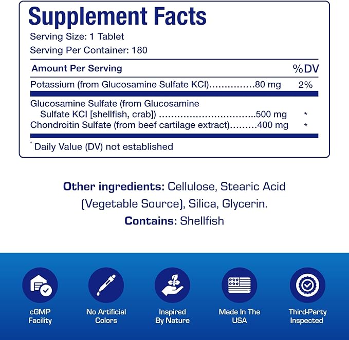 Advanced Glucosamine and Chondroitin for Adults - Clinical Formula Naturally Derived Bone Joint Tendon and Ligament Supplement with High Strength Glucosamine Complex - Up to 180 Day Supply