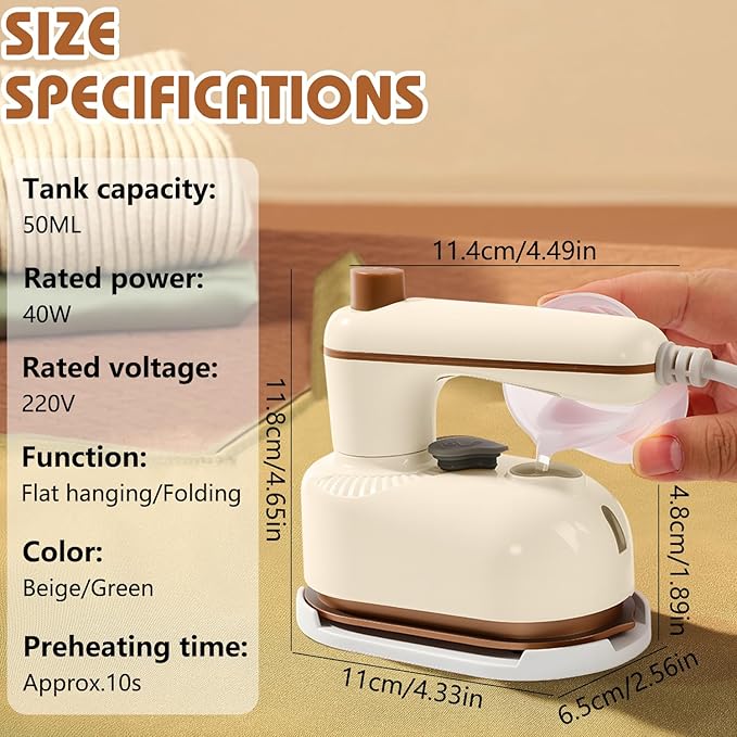 Handheld Portable Steam Iron,Saker Portable Steamer for Clothes,2-In-1 Steamer and Iron,180° Swivel Handle,Lightweight & Compact, Mini Travel iron for Home, Dorm (White)