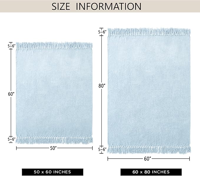 Chenille Throw Blanket for Couch 50"X 60", Soft Cozy Throws with Fringe Tassel for Bed Sofa Chair Cover, Lightweight Knitted Decorative Boho Blankets for Living Room, Light Blue