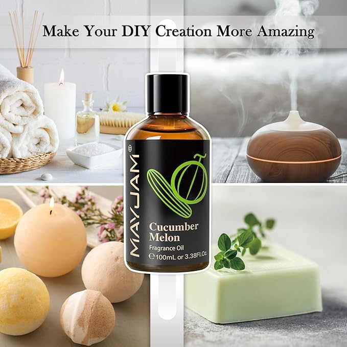 100ML/3.38FL.OZ Cucumber Melon Fragrance Oils with Glass Dropper, Essential Oils for Diffusers for Home, Long Lasting Scented Oils for Diffusers Soap Candle Making