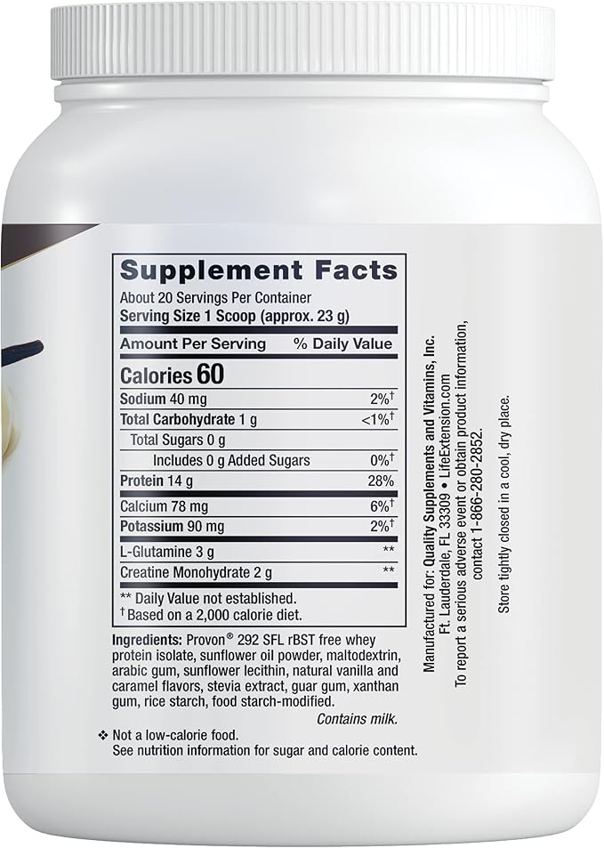 Life Extension Wellness Code Advanced Whey Protein Isolate - Vanilla Flavor -Protein Shake Mix Powder for Muscle Growth & Immune Health Support - Gluten Free, Non-GMO, Sugar Free - 454g - 20 Servings