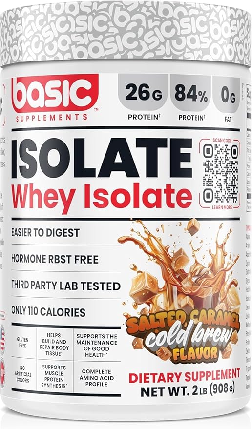 Basic Whey Protein Isolate, 26g Protein, 0g Fat, Gluten-Free, RBST-Free, Rapid Absorption, 110 Calories (2 Pound, Salted Caramel Cold Brew)