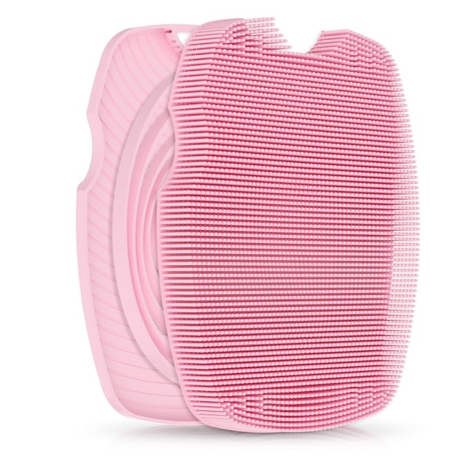 Silicone Body Scrubber Anti Slip for Shower,Zinc Infused Soft Bristles Shower Scrubber for Body Exfoliator,Hygienic,Blood Circulation - Pink