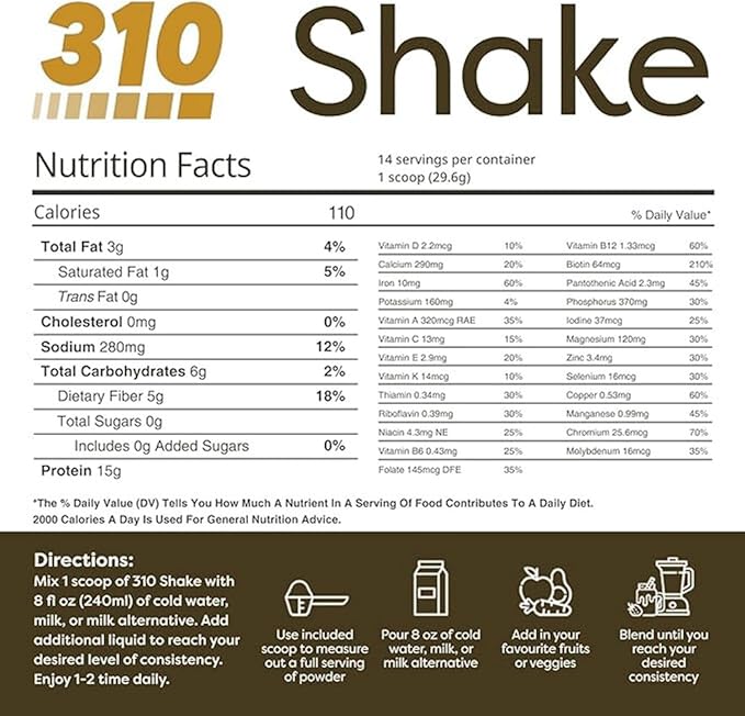 310 Nutrition All-In-One Meal Replacement Shake Powder - Plant-Based Protein Smoothie Blend w/High Fiber, Probiotics & Adaptogens - Low Carb, Vegan, Keto & Paleo Friendly - Chocolate Icing - 28 Srv