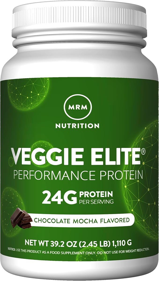 MRM Nutrition Veggie Elite Performance Protein | Chocolate Mocha Flavored| Plant-Based Protein| Easy to Digest | with BCAAs| Vegan + Gluten-Free | Clinically Tested| Digestive enzymes | 30 Servings