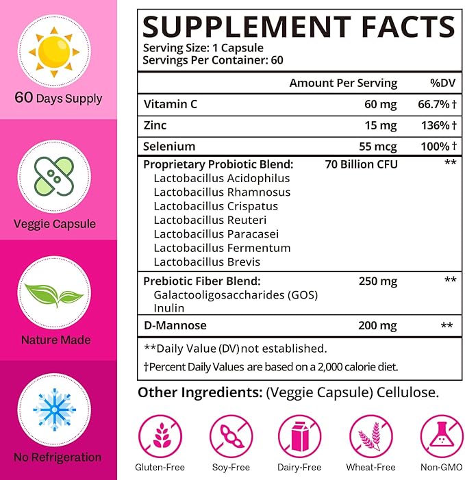 Vaginal Probiotics, 70 Billion CFU Probiotics for Women, 13-in-1 Womens Probiotic & Organic Prebiotics for Vaginal, Urinary, pH Balance, Immune, Gut & Digestive, Bloating Health - 4 Months Supply