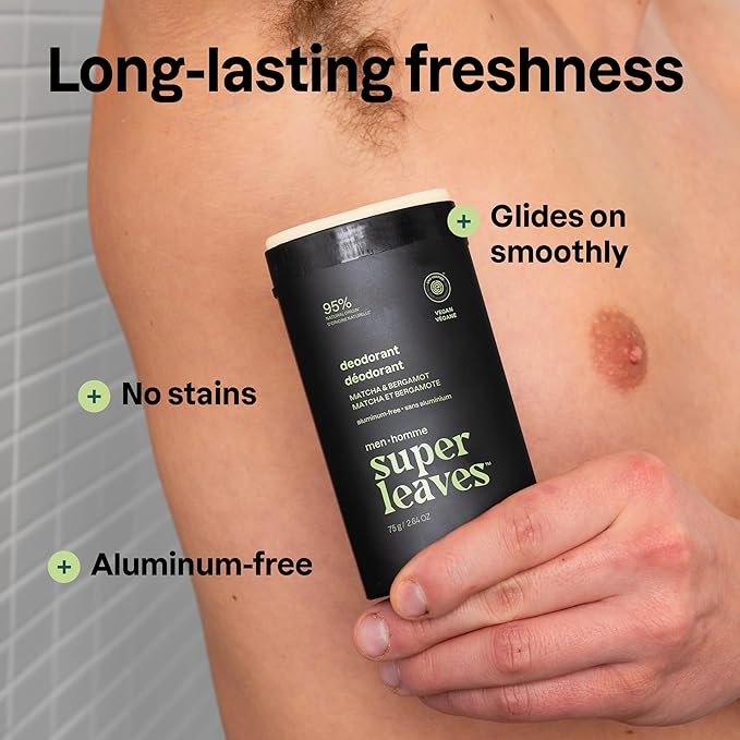 ATTITUDE Aluminum-Free Deodorant for Men, 95% Natural Origin Ingredients, EWG Verified, Plant Based Odor Control, With Baking Soda, Matcha & Bergamot, 2.64 Oz