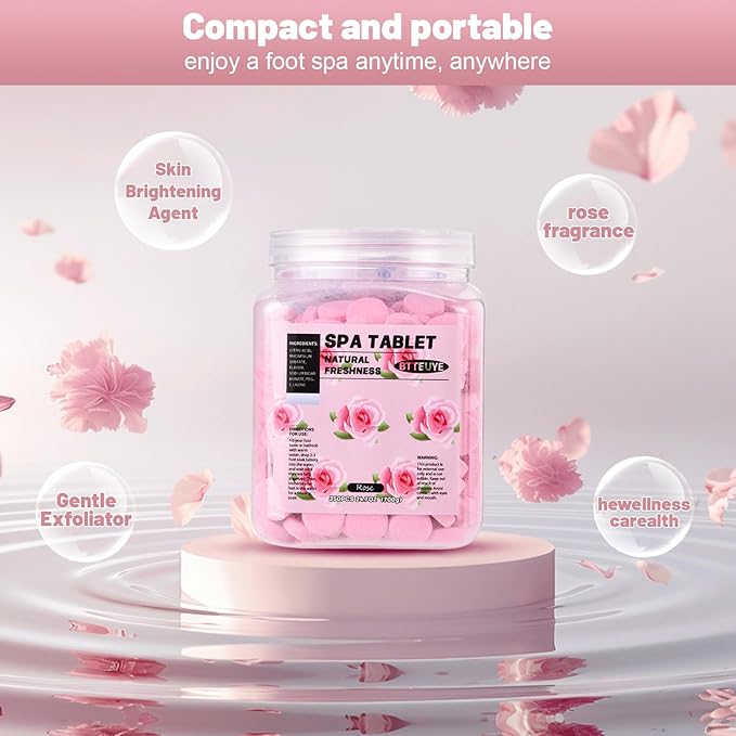 Spa Foot Bath Pedicure Tablets ,Pedicure Foot Spa Supplies,Natural & Refreshing, Relieve Fatigue, Quickly Dissolve & Remove Dead Skin, Rose Fragrance, 350-Count