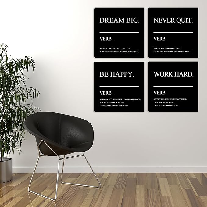 Motivational Canvas Framed Wall Art - Inspirational Office Decor Quotes Poster Picture Artwork Painting Prints for Bedroom Living Room Home Decorations 20"x20"x4pcs