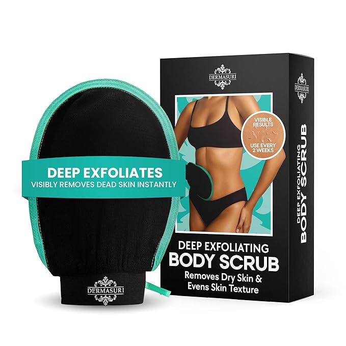 Dermasuri Deep Exfoliating Glove - Polishing Mitt Body Scrubber - Korean Skin Cleaner Exfoliator & Dead Skin Buffing Treatment - Keratosis Pilaris Scrub Remover- Shower Skincare (1 Pack)