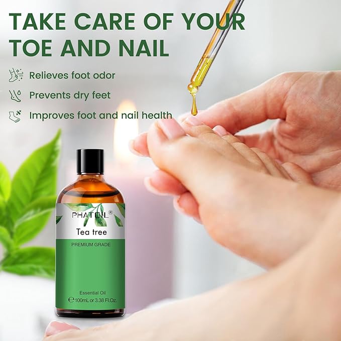 Pure Tea Tree Essential Oil, 100% Pure Therapeutic Grade Premium Oil for Hair Care, Nail Care, Skin Care, Aromatherapy 3.38Fl Oz