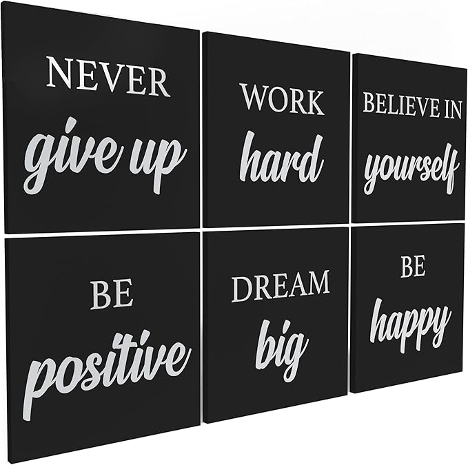 6X Motivational canvas, wall art for bedroom and office, inspirational black and white canvas poster, motivational poster set, decor bundle for home, wall pictures for living room (6x - 30 X 30 in)