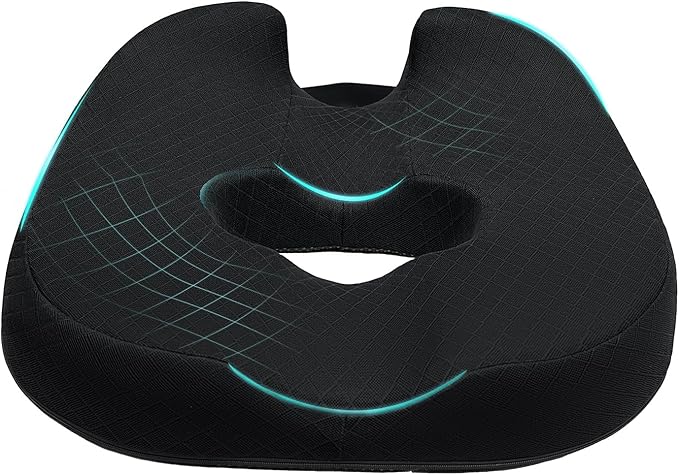 Donut Pillow Donut Cushion Chair Seat Cushion - The Memory Foam Firm Coccyx Pad You Need for Comfort During Long Sitting at Office Chairs, Gaming & Car Seats!(A-Black, Large)