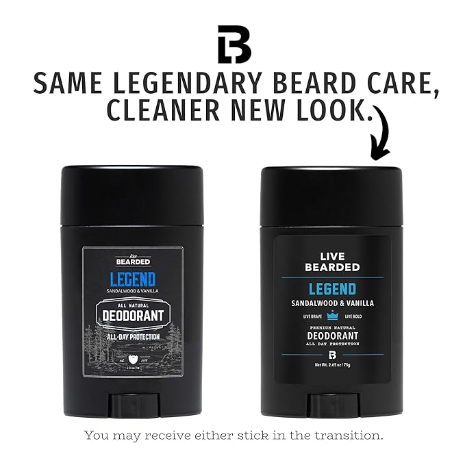 Live Bearded Men's Deodorant - Long Lasting, Aluminum Free, All Natural, Activated Charcoal Deodorant for Men, Travel Size - Legend, 1 Stick