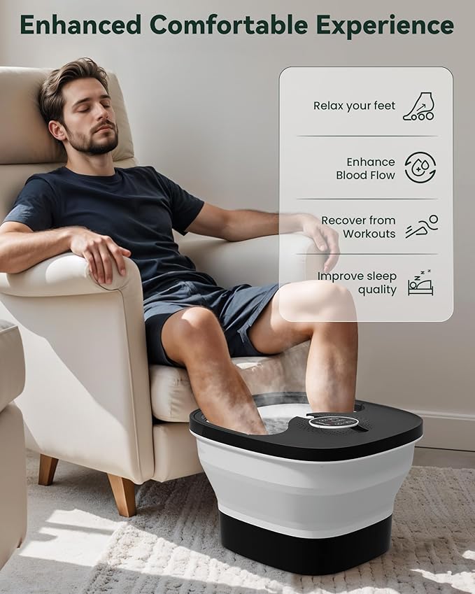 Snailax Foot Spa Bath Massager with Heat, Remote Control, Shiatsu Massage Rollers, Bubble, Temperature Control, Collapsible, Pedicure Foot Soaking Tub