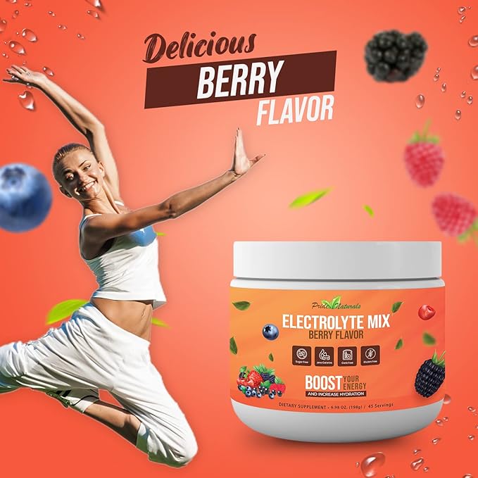 Electrolyte Powder - Refreshing Workout Recovery Electrolytes, Sugar Free, Gluten Free & Vegan, Pure Keto & Paleo Hydration Beverage, Immune Boosting Vitamins (198 Grams, Berry)
