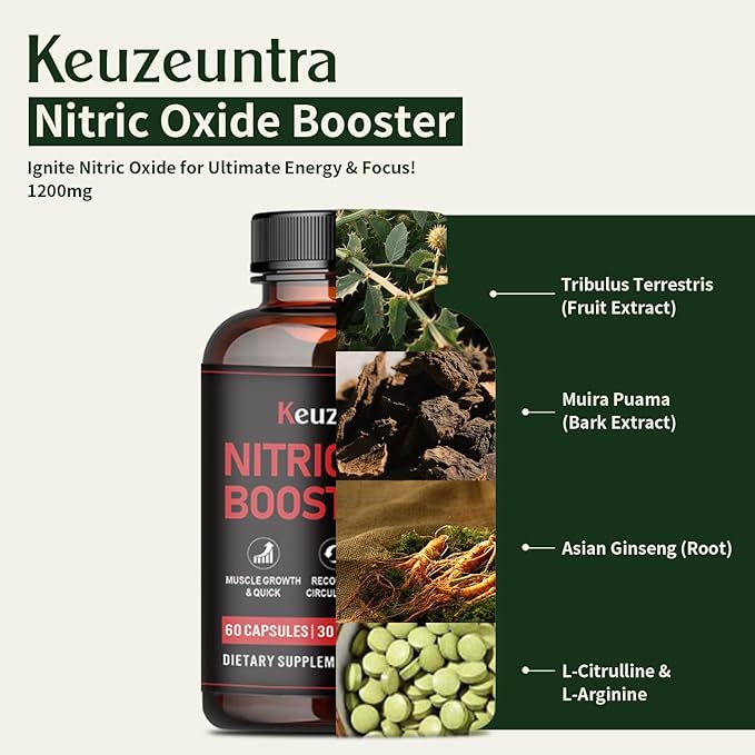 Nitric Oxide Supplements for Men - Nitric Oxide Booster with L-Arginine,L-Citrulline Complex & Panax Ginseng - Supports Energy & Endurance – 60 Capsules