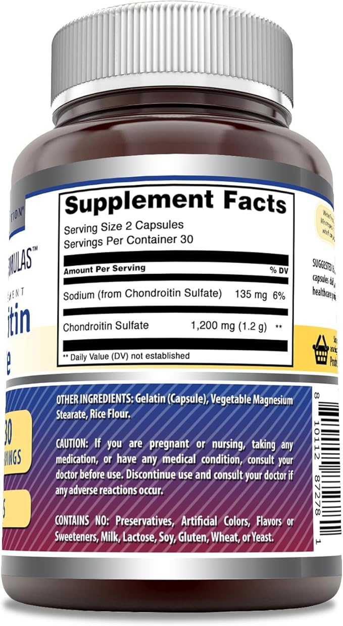 Amazing Formulas Chondroitin Sulfate 1200 mg Per Serving Supplement | Capsules | Non-GMO | Gluten Free | Made in USA (1 Pack, 60 Count)