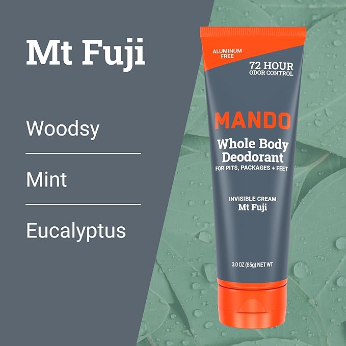 Mando Whole Body Deodorant For Men - Invisible Cream - 72 Hour Odor Control - Aluminum Free, Baking Soda Free, Skin Safe - 3 Ounce Tube (Pack of 2) - Pro Sport and Mount Fuji