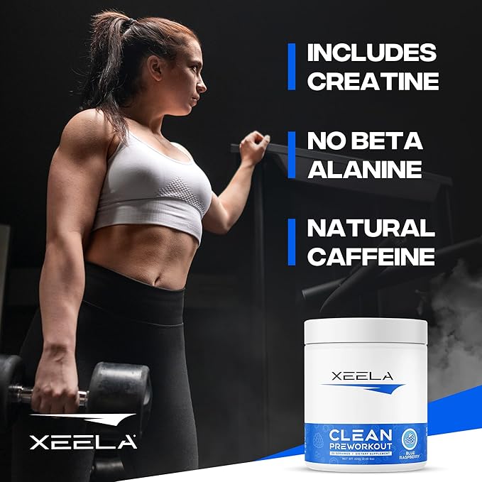 XEELA Pre Workout Powder - Clean & Tested - Jitter Free, Safe, and Natural - Increase Thermogenic Energy, Focus, and Endurance w/Creatine, Organic Caffeine, and Plant Based Citrulline (Blue Raspberry)