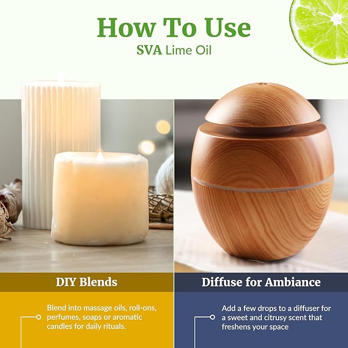 SVA Lime Essential Oil – 4 Fl Oz – 100% Natural Lime Oil - for Diffuser, Hair Care, Face, Skin Care, Aromatherapy, Scalp and Body Massage, Soap and Candle Making - with Dropper