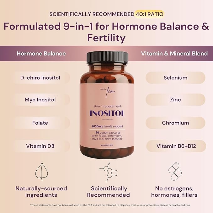 QSTA Myo-Inositol & D-Chiro Inositol Supplement for Women 2050mg (40:1 Ratio) – 9-in-1 Hormonal & Metabolic Support with Folate, Vitamin B6, B12, D3, Zinc & Chromium
