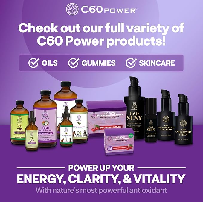 C60 Power C60 in Organic MCT Coconut Oil - Natural Wellness Support for Men & Women, 99.99% Pure Carbon Fullerenes, Promotes Energy, Mental Clarity, & Stamina - 4 fl oz Bottle