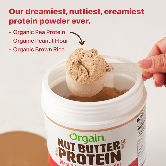 Orgain X Justin's ® Organic Vegan Nut Butter Protein Powder, Chocolate Peanut Butter- 20g Plant Protein, 1g Sugar, Gluten Free, No Dairy, Soy Ingredients, or Artificial Flavors, 1.17 lb