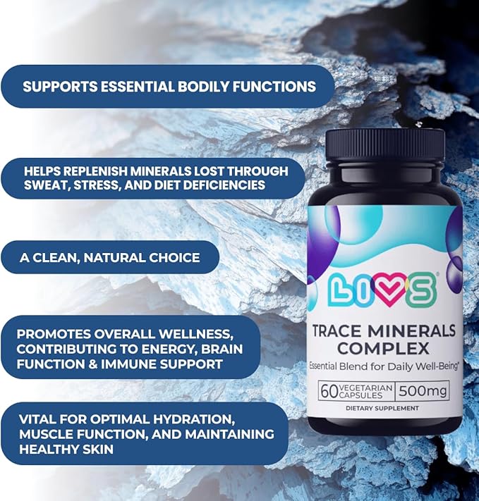 Trace Mineral Complex – 500mg Vegetarian Capsules | 11 Essential Trace Minerals for Immune, Cellular & Electrolyte Support | Daily Magnesium Supplement with Zinc, Potassium, Calcium – 120 Count