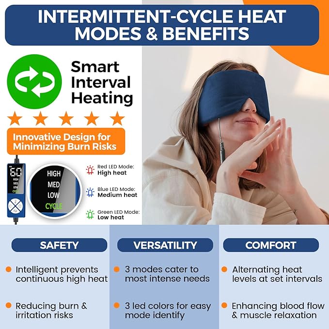 Large Sinus Heating Pad for Face with Dual-Mode Heating, Heated Eye Mask Sinus Mask Electric Face Heating Pad for Dry Eyes, Sinus Pressure Relief, Migraine, Tension Headache, TMJ Relief