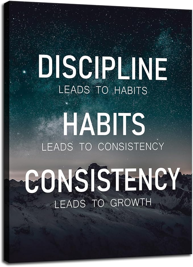 Inspirational Wall Art Discipline Habits Consistency Growth Motivational Poster Canvas Prints Artwork for Office Modern Home Decor Painting Pictures Stretched and Framed Ready to Hang [18''Wx 24''H]