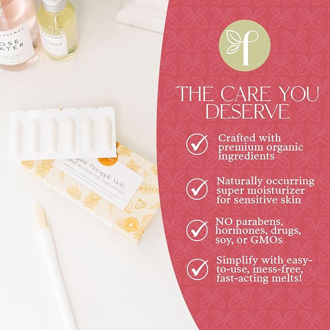 Femallay Organic Vaginal Moisturizing Suppository Melts - 100% Natural Suppositories for Vaginal Odor and Dryness Relief, Ultra-Hydrating Fast-Acting Comfort (Pineapple- 2 Pack)
