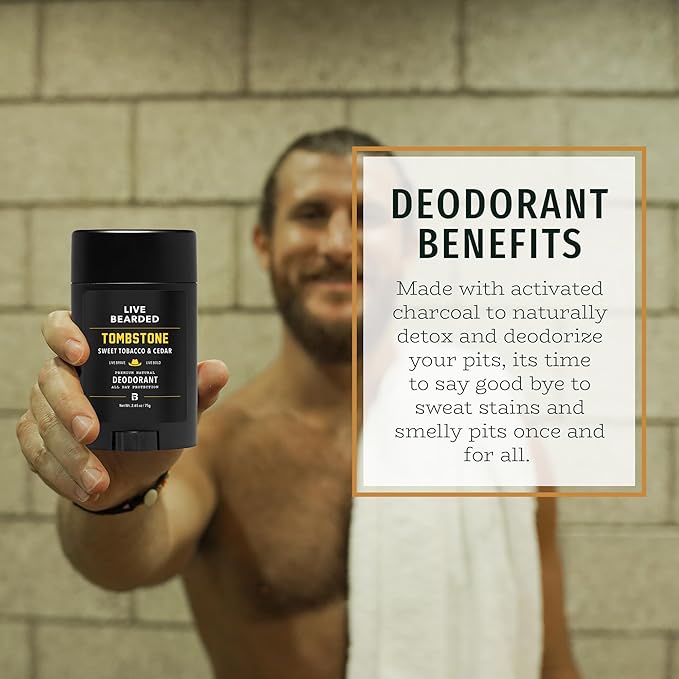Live Bearded Men's Deodorant - Long Lasting, Aluminum Free, All Natural, Activated Charcoal Deodorant for Men, Travel Size - Tombstone, 3 Stick