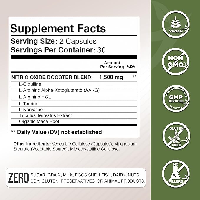 Gade Nutrition Nitric Oxide Supplement - L Arginine Capsules – Helps to Improve Energy, Endurance & Performance - Pre Workout - Muscle Builder - with All Essential Amino Acid and Maca Root