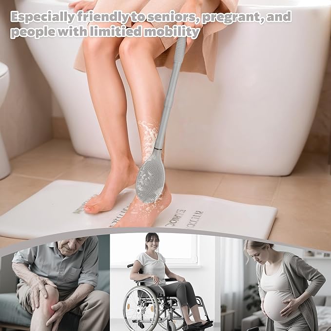 New Back Scrubber Anti-Slip for Shower, 18.9‘’ Adjustable Shower Back Scrubber with Dual-Side Head & Soft Bristles, Extra-Long Shower Brush Bath Brush for Lathering Cleansing(Gray-L)