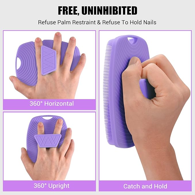 Silicone Body Scrubber Anti Slip for Shower,Zinc Infused Soft Bristles Shower Scrubber for Body Exfoliator,Hygienic,Blood Circulation - Purple