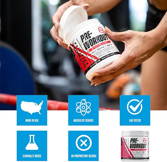 Outwork Nutrition Pre Workout Powder for Men & Women - Pre-Workout Supplements Without Creatine, Nootropic Preworkout with Citrulline Malate Beta Alanine Taurine Rhodiola Caffeine (Tropical Candy)