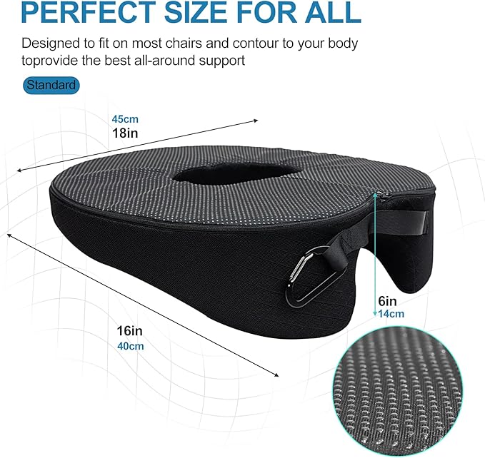 Donut Pillow Chair Seat Cushion, Memory Foam Firm Coccyx Pad Donut Cushion for Long Sitting, Office Chair, Gaming Chair and Car Seat Cushion - Black 15.5 * 17.5 * 5.5in