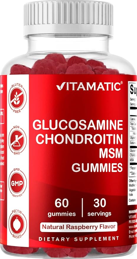 Vitamatic Glucosamine Chondroitin Gummies with MSM & Vitamin E – Joint Support – 60 Pectin-Based Vegan Gummies per Bottle – Pack of 2 (Total 120 Gummies)