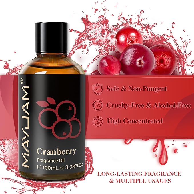 100ML/3.38FL.OZ Cranberry Fragrance Oils with Glass Dropper, Essential Oils for Diffusers for Home, Long Lasting Scented Oils for Diffusers Soap Candle Making