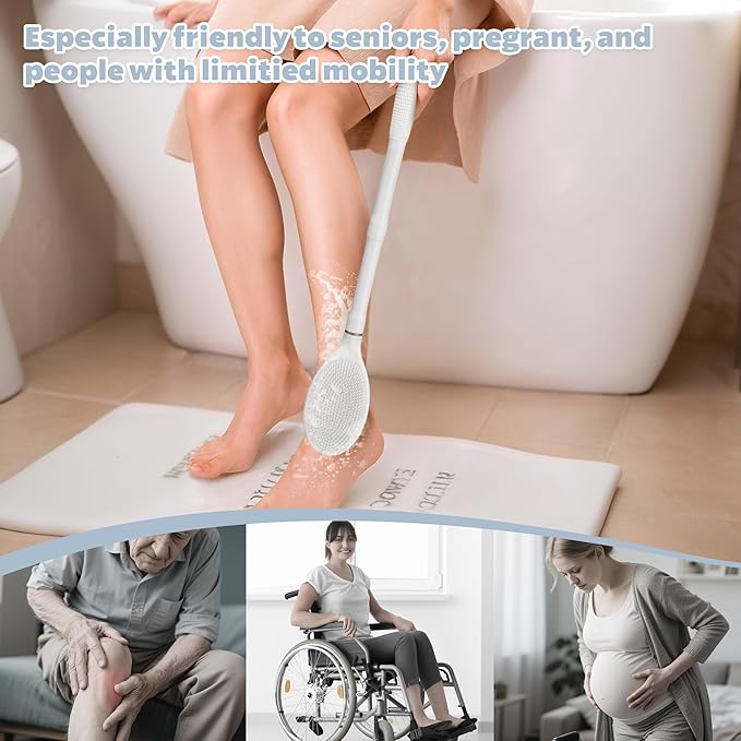 New Back Scrubber Anti-Slip for Shower, 18.9‘’ Adjustable Shower Back Scrubber with Dual-Side Head & Soft Bristles, Extra-Long Shower Brush Bath Brush for Lathering Cleansing(White-L)