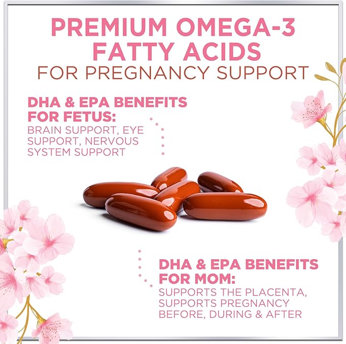 Prenatal Vitamins For Women With Folic Acid, DHA & Iron - Women's Prenatal Multivitamin, Essential Pre Natal Vitamins with Folate, Omega 3, D3, B12, Pregnancy Supplement for Mom & Baby - 120 Softgels