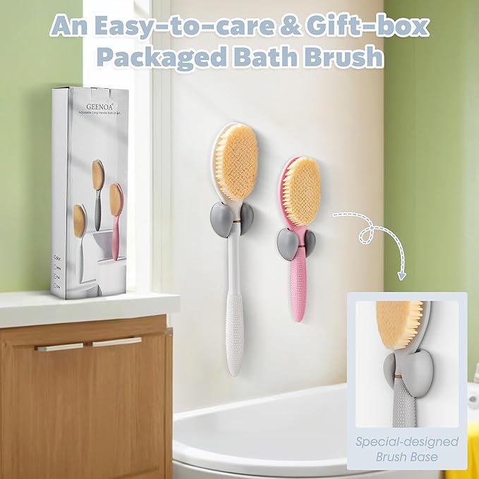 New Back Scrubber Anti-Slip for Shower, 18.9‘’ Adjustable Shower Back Scrubber with Dual-Side Head & Soft Bristles, Extra-Long Shower Brush Bath Brush for Lathering Cleansing(White-L)