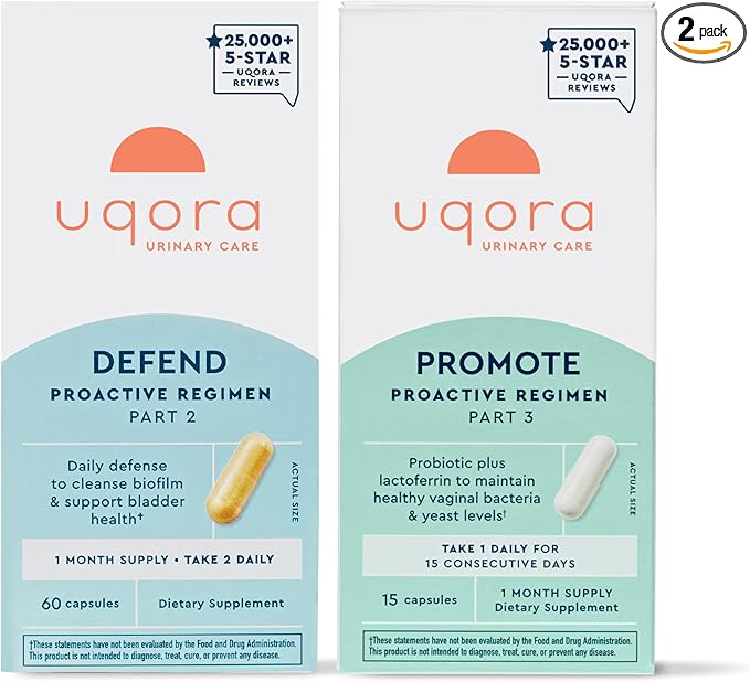 Uqora Defend & Promote - Urinary & Vaginal Health Supplement Bundle for Daily Support - Supports Vaginal Health, Bladder Wall Integrity & Cleanses Biofilm* - Easy to Consume - One-Month Supply