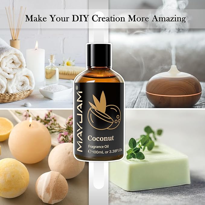 100ML/3.38FL.OZ Coconut Fragrance Oils with Glass Dropper, Essential Oils for Diffusers for Home, Long Lasting Scented Oils for Diffusers Soap Candle Making