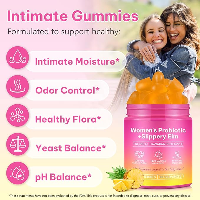 Vaginal Probiotics for Women Gummies,Digestive Health Support,PH Balance,Immune Support,Yeast Control,Odor Relief,Promotion of Womens Health,Natural Pineapple Flavor,Vegan,Gluten-Free,60 Count (1)