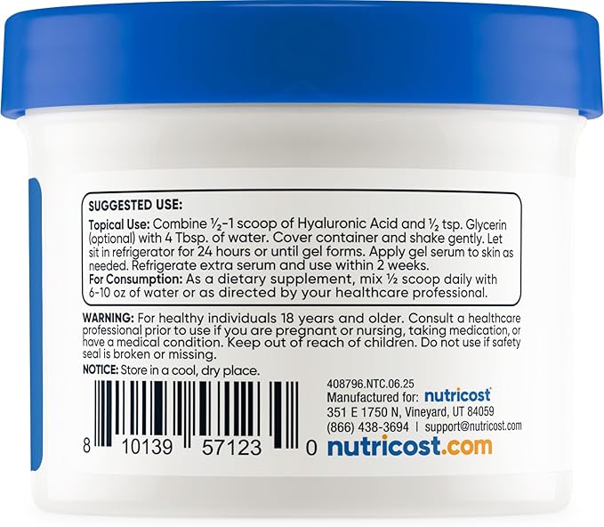 Nutricost Hyaluronic Acid Powder 50 Grams - Water Soluble, Fine Powder, Gluten Free, Non-GMO