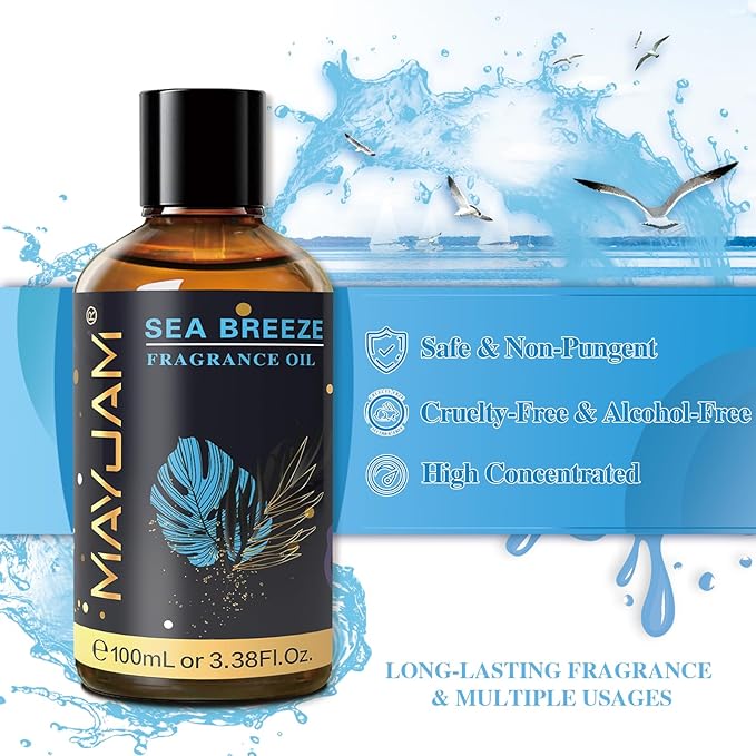 100ML/3.38FL.OZ Sea Breeze Fragrance Oils with Glass Dropper, Essential Oils for Diffusers for Home, Long Lasting Scented Oils for Diffusers Soap Candle Making